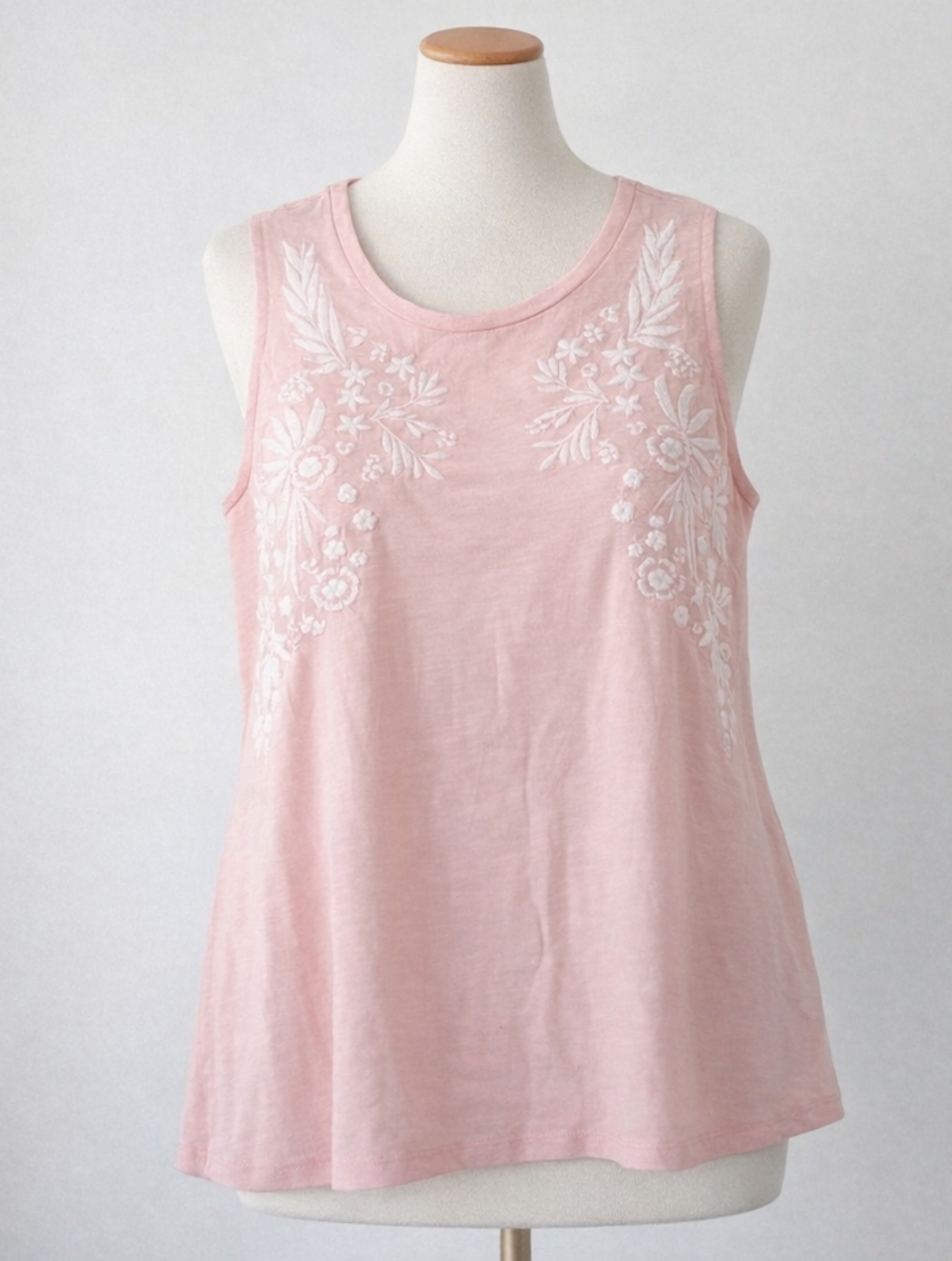 Lord & Taylor Embroidered Tank Top | 1X | Blush Pink Floral | Boho Summer